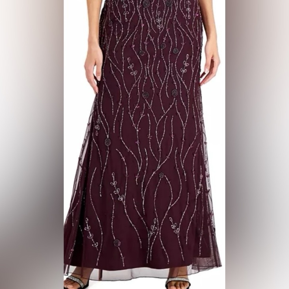 V-Neck Beaded Flutter Sleeve Formal Gown. Mother of the Bride Dress - Picture 7 of 8